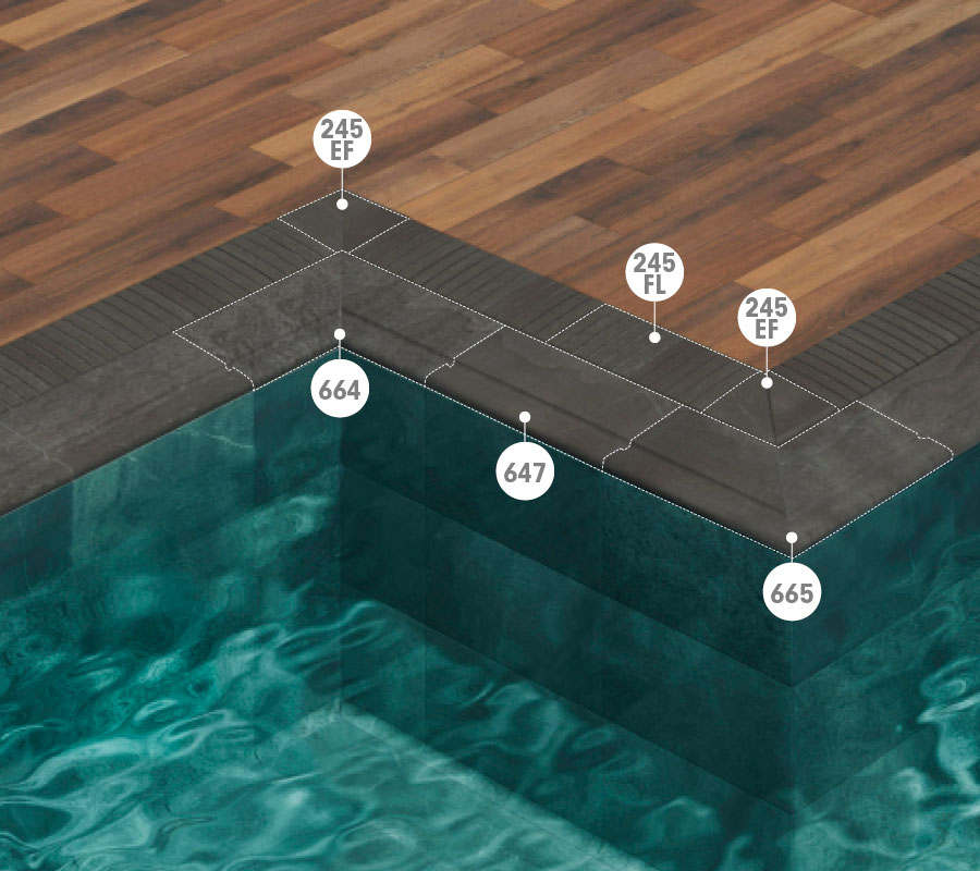 57 Rejillas perimetrales para piscinas desbordantes. Rejillas