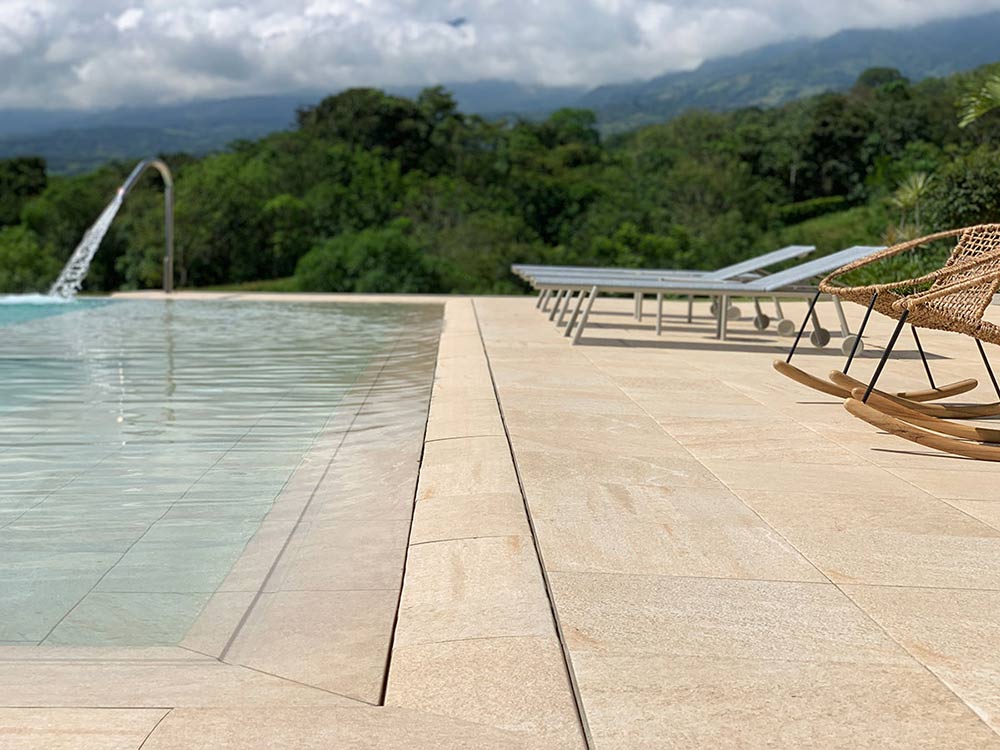 Deck level pools safer for children - stoneware pool