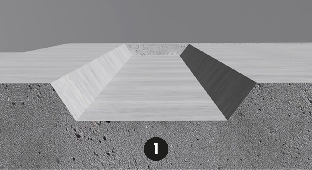 Porcelain stoneware gutter. CONSTRUCTION OF A RESISTANT BASE.