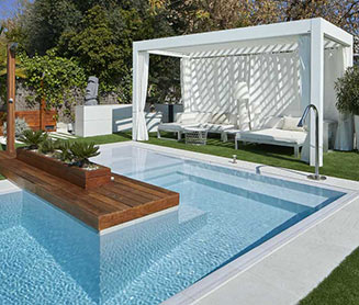 Porcelain stoneware solutions and stairs for swimming pools - Platforms