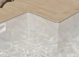 Solución S para piscinas con skimmer gres porcelánico imitación madera. Colección Alma