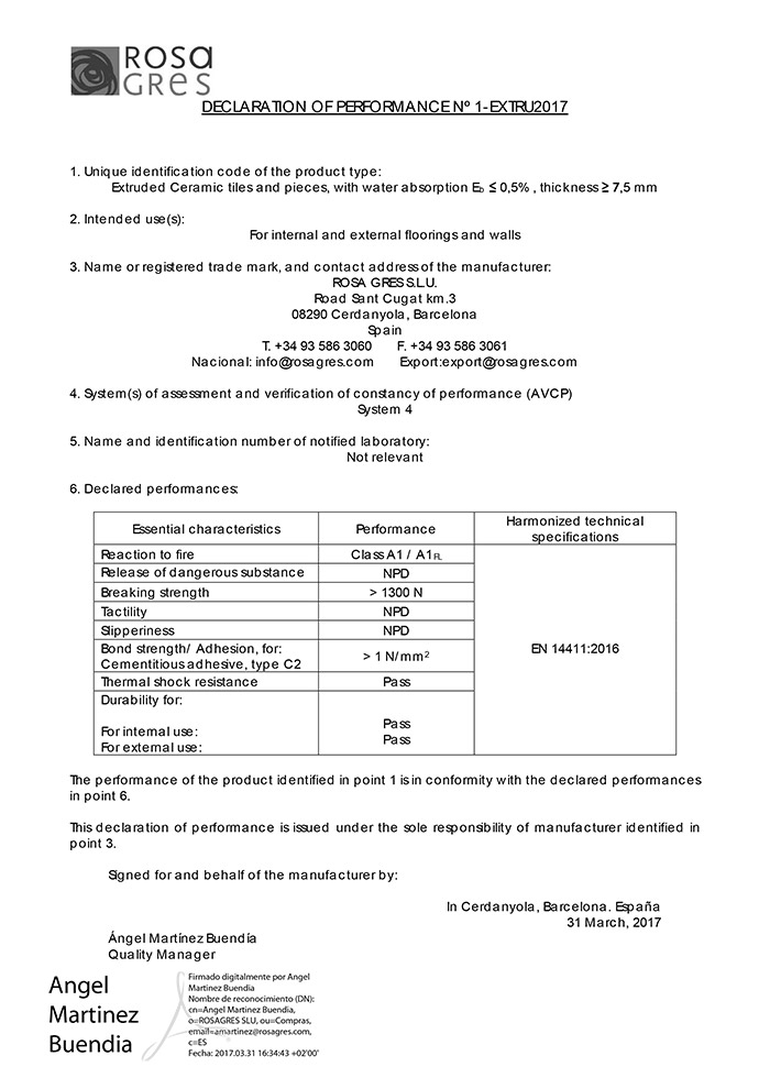 Déclaration CE grès extrudé