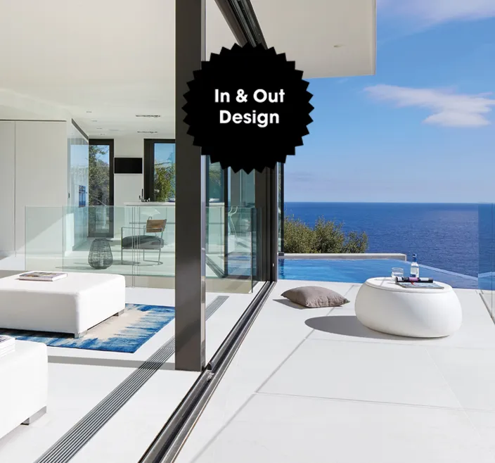 Terraza, piscina e interior con Gres porcelánico antideslizante Sophy White